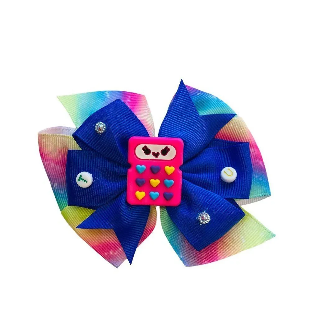 BACK to SCHOOL Hair Bow Clips, Tie Dye Grosgrain Ribbons HairBow Handmade NEW